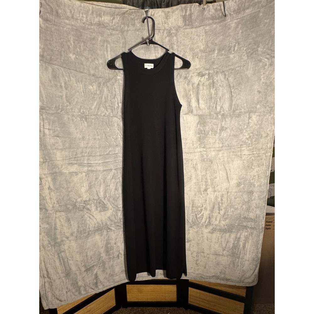 The Drop Womens Black Ribbed Knit Sleeveless Midi Column Dress Side Slit Small